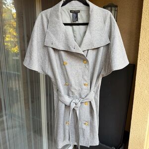 Miss Tina Light Gray Cape Coat with Gold Buttons